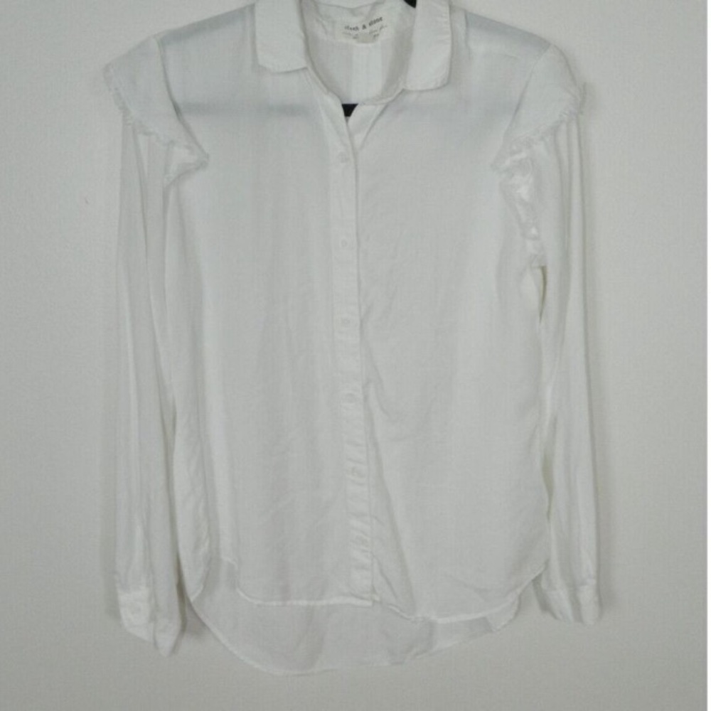 Cloth & Stone Anthropologie Shirt White Ruffle Sleeve Classic Button Down 2X - Picture 3 of 7